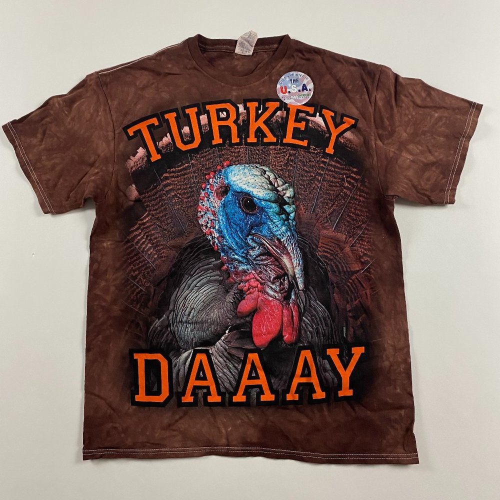 Vintage NEW Thanksgiving Turkey Day Tie Dye T Shirt Mens Medium Brown Cotton